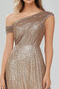 Load image into Gallery viewer, Golden One Shoulder Sequins A Line Long Prom Dress