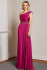 Load image into Gallery viewer, Fuchsia One Shoulder Sheath Satin Ruched Long Prom Dress