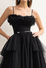 Load image into Gallery viewer, Black A Line Spaghetti Straps Ruffles Tulle Long Prom Dress