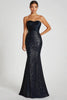 Load image into Gallery viewer, Sparkly Black Sequins Mermaid Strapless Long Military Ball Dress