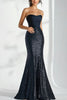 Load image into Gallery viewer, Sparkly Black Sequins Mermaid Strapless Long Military Ball Dress