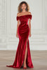 Load image into Gallery viewer, Burgundy Off the Shoulder Mermaid Velvet Military Ball Dress with Slit