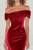 Load image into Gallery viewer, Burgundy Off the Shoulder Mermaid Velvet Military Ball Dress with Slit