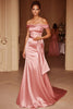 Load image into Gallery viewer, Blush Off the Shoulder Mermaid Satin Long Military Ball Dress