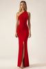 Load image into Gallery viewer, Red One Shoulder Mermaid Satin Long Military Ball Dress with Slit