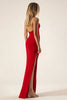 Load image into Gallery viewer, Red One Shoulder Mermaid Satin Long Military Ball Dress with Slit