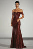 Load image into Gallery viewer, Sparkly Burgundy Off the Shoulder Sheath Gala Dress with Back Zipper