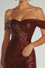 Load image into Gallery viewer, Sparkly Burgundy Off the Shoulder Sheath Gala Dress with Back Zipper