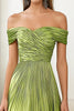 Load image into Gallery viewer, Metallic Satin Off the Shoulder Green A Line Pleated Military Ball Dress