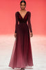 Load image into Gallery viewer, Elegant Ruched A Line V Neck Burgundy Military Ball Dress with Long Sleeves