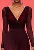 Load image into Gallery viewer, Elegant Ruched A Line V Neck Burgundy Military Ball Dress with Long Sleeves