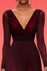 Load image into Gallery viewer, Elegant Ruched A Line V Neck Burgundy Military Ball Dress with Long Sleeves