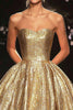 Load image into Gallery viewer, A Line Metallic Satin Gold Strapless Red Carpet Dress