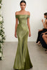 Load image into Gallery viewer, Metallic Satin Green Off The Shoulder Sheath Red Carpet Dress