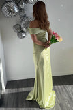 Metallic Satin Green Off The Shoulder Sheath Red Carpet Dress