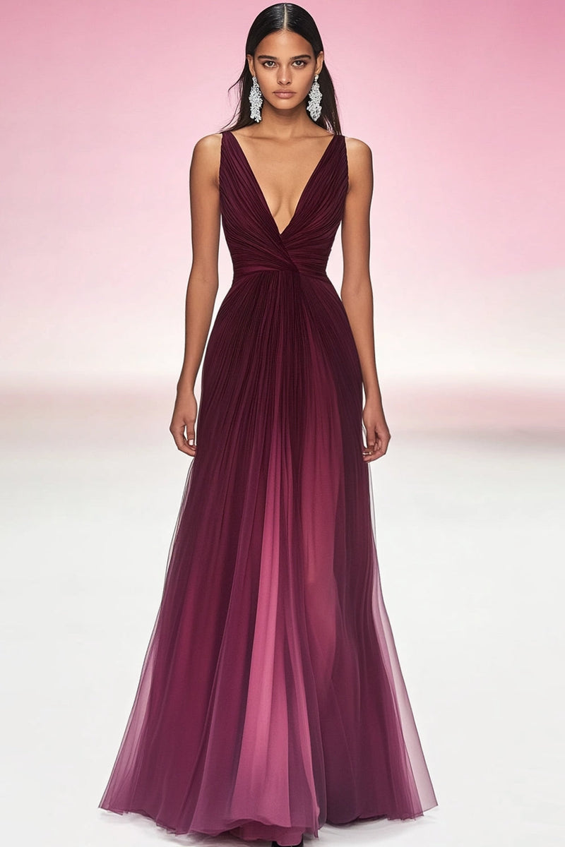 Load image into Gallery viewer, Cabernet V-Neck A Line Pleated Red Carpet Dress