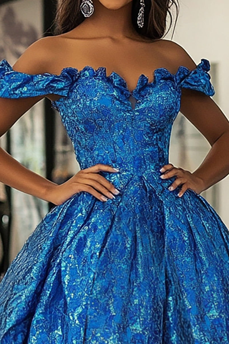 Load image into Gallery viewer, Off The Shoulder Ball Gown Royal Blue Corset Prom Dress