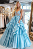 Load image into Gallery viewer, Queen Anne Sky Blue Ball Gown Sleeveless Long Prom Dress