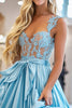 Load image into Gallery viewer, Queen Anne Sky Blue Ball Gown Sleeveless Long Prom Dress