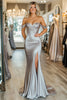 Load image into Gallery viewer, Off the Shoulder Sheath Sleeveless Silver Long Prom Dress