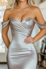 Load image into Gallery viewer, Off the Shoulder Sheath Sleeveless Silver Long Prom Dress