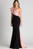 Load image into Gallery viewer, Elegant Black&amp;Blush Ruched One Shoulder Sheath Satin Gala Dress