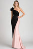 Load image into Gallery viewer, Black&amp;Blush One Shoulder Ruched Sheath Satin Gala Dress