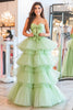 Load image into Gallery viewer, Ball Gown Tulle Dusty Sage Tiered Sweetheat Sleeveless Long Prom Dress