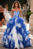 Load image into Gallery viewer, Ball Gown Blue&amp;White Ruffles Corset Sleeveless Long Prom Dress