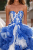 Load image into Gallery viewer, Ball Gown Blue&amp;White Ruffles Corset Sleeveless Long Prom Dress