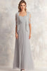 Load image into Gallery viewer, Silver Chiffon Lace Appliques Ruched 2-piece Square Neck A Line Mother of the Bride Dress