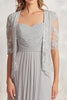 Load image into Gallery viewer, Silver Chiffon Lace Appliques Ruched 2-piece Square Neck A Line Mother of the Bride Dress