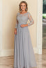 Load image into Gallery viewer, Silver A Line Scoop Chiffon Mother Of the Bride Long Dress with Lace Appliques