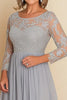 Load image into Gallery viewer, Silver A Line Scoop Chiffon Mother Of the Bride Long Dress with Lace Appliques