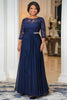 Load image into Gallery viewer, Elegant Navy A Line Boat Neck Chiffon Long Mother Of the Bride Dress with Lace Appliques