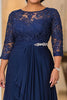 Load image into Gallery viewer, Elegant Navy A Line Boat Neck Chiffon Long Mother Of the Bride Dress with Lace Appliques