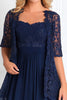 Load image into Gallery viewer, Elegant Navy A Line Boat Neck Chiffon Lace Applique Long Mother Of the Bride Dress with 3/4 Sleeves