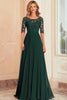 Load image into Gallery viewer, Elegant Dark Green A-Line Boat Neck Chiffon Long Mother Of the Bride Dress with Lace Appliques