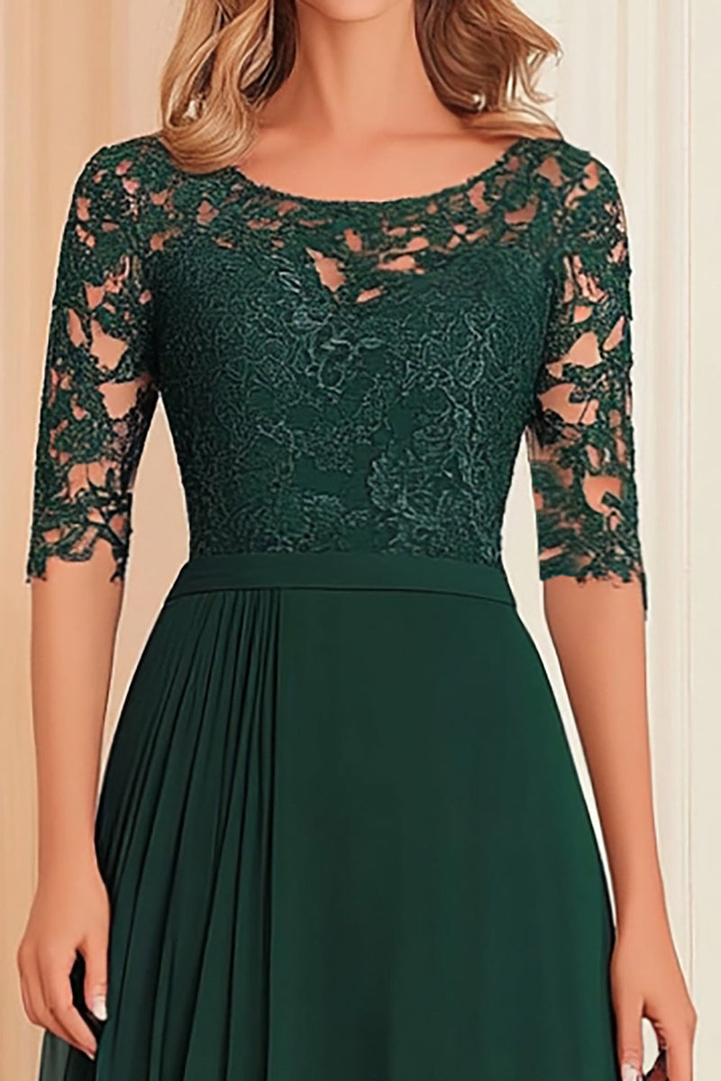 Load image into Gallery viewer, Elegant Dark Green A-Line Boat Neck Chiffon Long Mother Of the Bride Dress with Lace Appliques