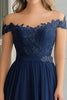 Load image into Gallery viewer, Elegant A-Line Navy Off the Shoulder Chiffon Long Mother Of the Bride Dress with Lace Appliques