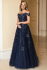 Load image into Gallery viewer, Elegant Navy Off the Shoulder A-Line Tulle Long Mother Of the Bride Dress with Lace Appliques