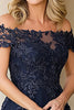 Load image into Gallery viewer, Elegant Navy Off the Shoulder A-Line Tulle Long Mother Of the Bride Dress with Lace Appliques