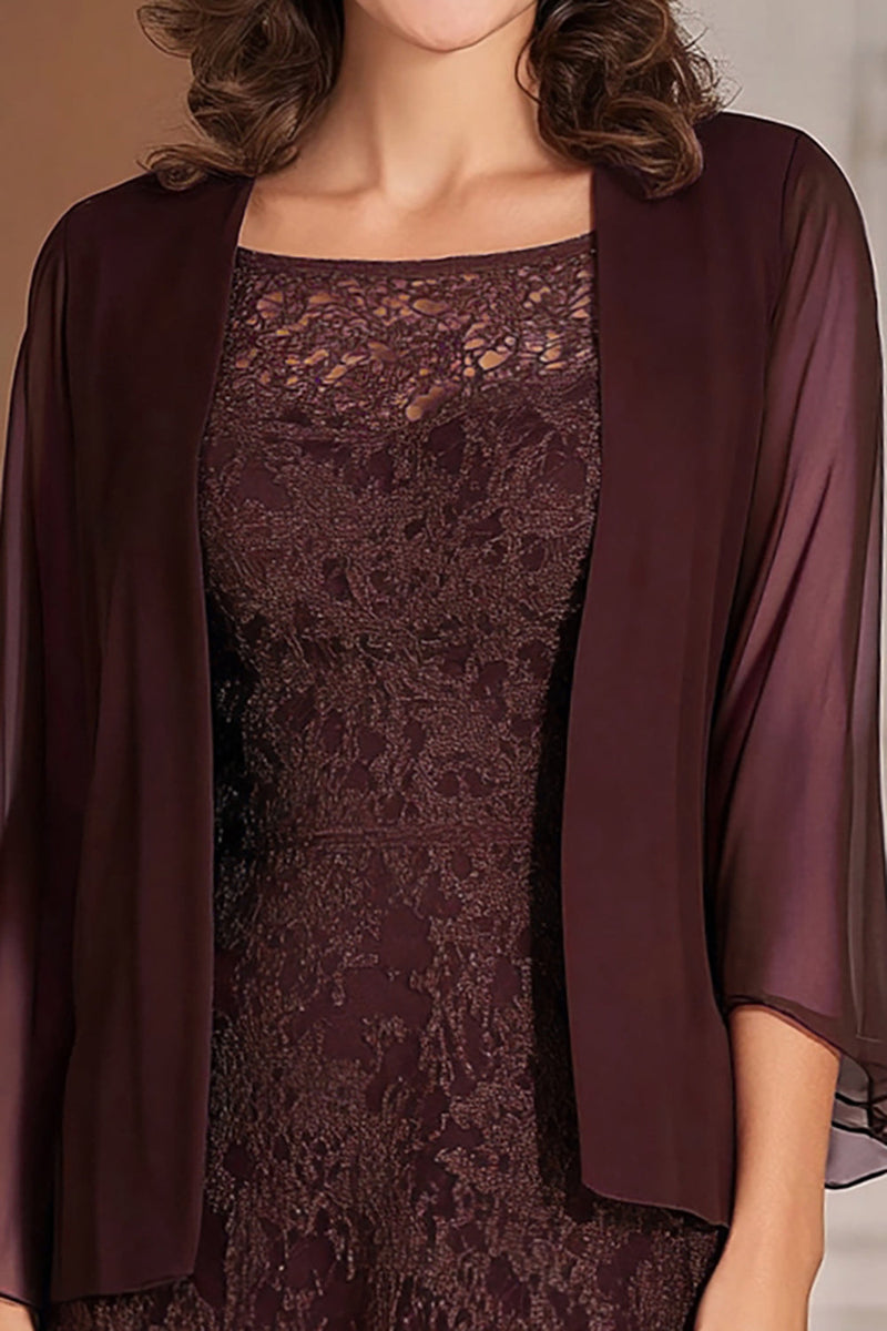 Load image into Gallery viewer, Cabernet Square Neck Column Chiffon Long Mother Of the Bride Dress with Lace Appliques