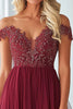 Load image into Gallery viewer, Burgundy A Line Tulle Lace Off the Shoulder Mother of the Bride Dress