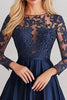 Load image into Gallery viewer, Sparkly Navy A-Line Long Sleeves Laced Top Satin Mother of the Bride Dress