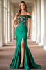 Load image into Gallery viewer, Sparkly Green Mermaid Off the Shoulder Appliques Mother of the Bride Dress with Slit