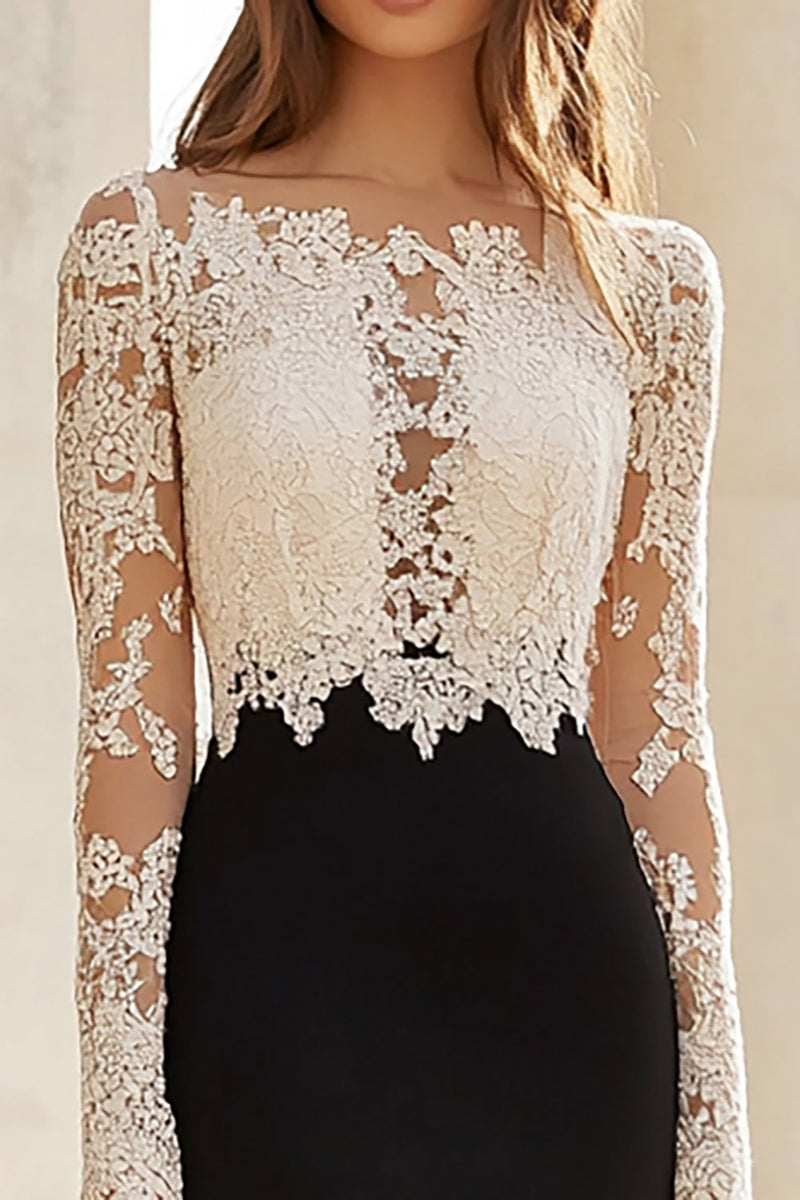 Load image into Gallery viewer, Black White Mermaid Lace Long Sleeves Long Mother of the Bride Dress