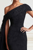 Load image into Gallery viewer, Black Mermaid One Shoulder Lace Long Mother of the Bride Dress with Side Shoulder Cape