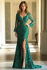 Load image into Gallery viewer, Dark Green Mermaid Long Sleeves Lace Long Mother of the Bride Dress with Slit