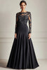 Load image into Gallery viewer, Sparkly Black A-Line Long Sleeves Satin Long Mother of the Bride Dress with Lace Appliques